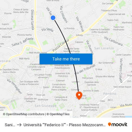 Sanità to Università ""Federico Ii"" - Plesso Mezzocannone 8 map