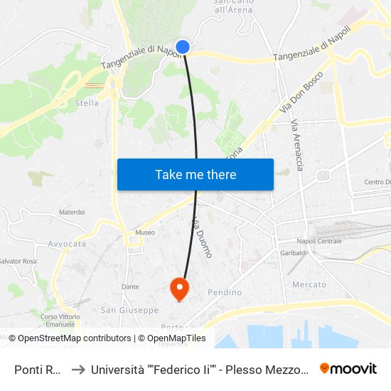 Ponti Rossi to Università ""Federico Ii"" - Plesso Mezzocannone 8 map