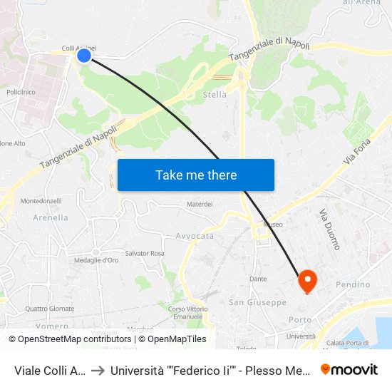 Viale Colli Aminei to Università ""Federico Ii"" - Plesso Mezzocannone 8 map