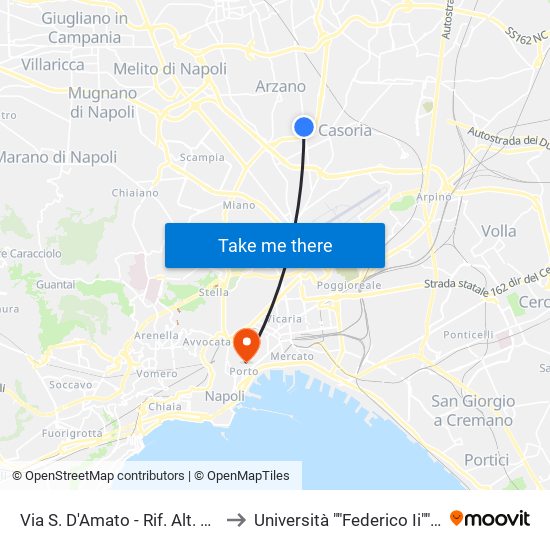 Via S. D'Amato - Rif. Alt. Negozio Mobili Record Linea to Università ""Federico Ii"" - Plesso Mezzocannone 8 map