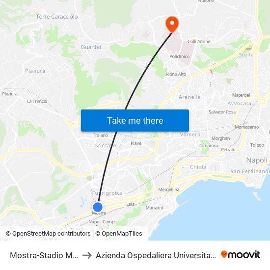 Mostra-Stadio Maradona to Azienda Ospedaliera Universitaria Federico II map