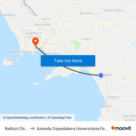 Bellizzi Chiesa to Azienda Ospedaliera Universitaria Federico II map