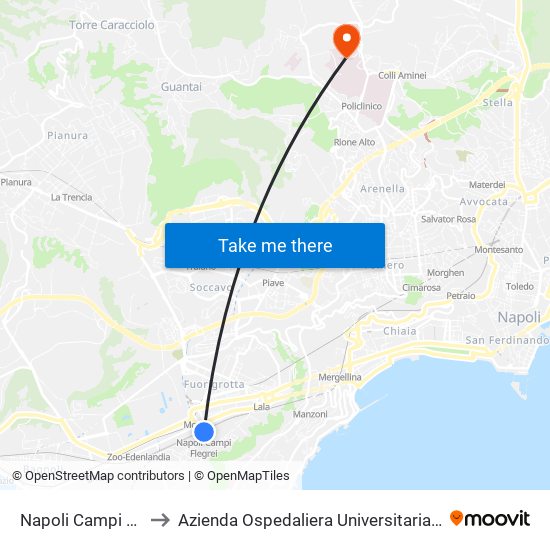 Napoli Campi Flegrei to Azienda Ospedaliera Universitaria Federico II map