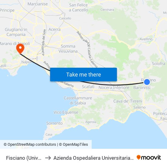 Fisciano (Università) to Azienda Ospedaliera Universitaria Federico II map