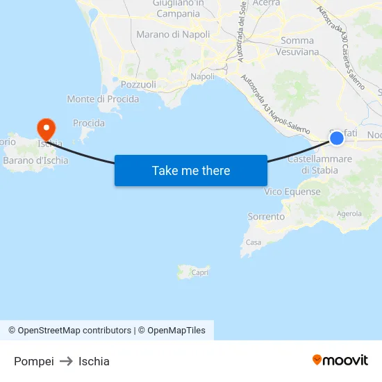 Pompei to Ischia map