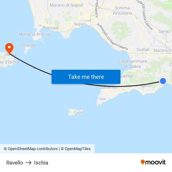 Ravello to Ischia map