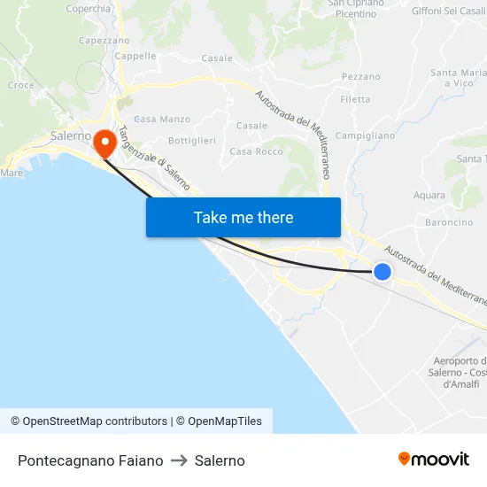 Pontecagnano Faiano to Salerno map