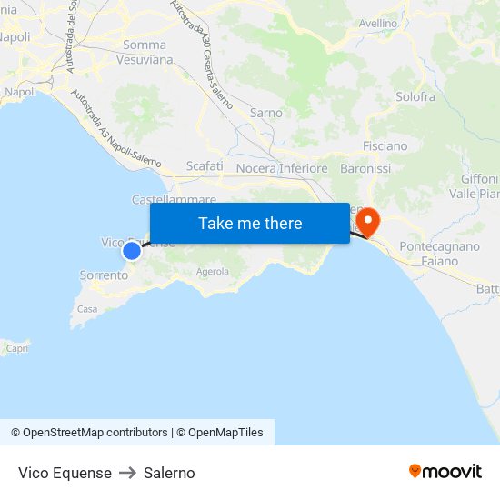Vico Equense to Salerno map
