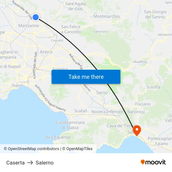 Caserta to Salerno map