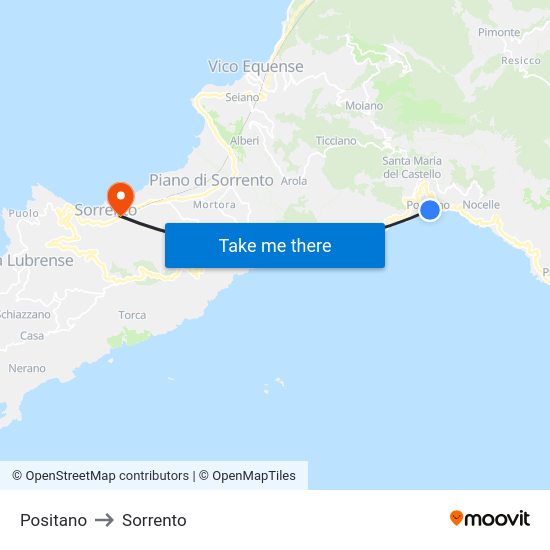 Positano to Sorrento map