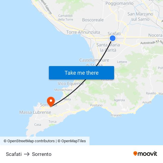 Scafati to Sorrento map