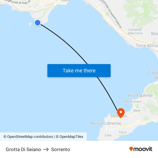 Grotta Di Seiano to Sorrento map