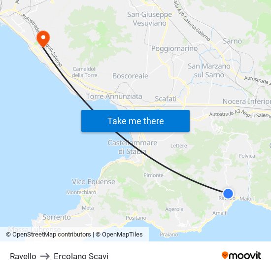 Ravello to Ercolano Scavi map