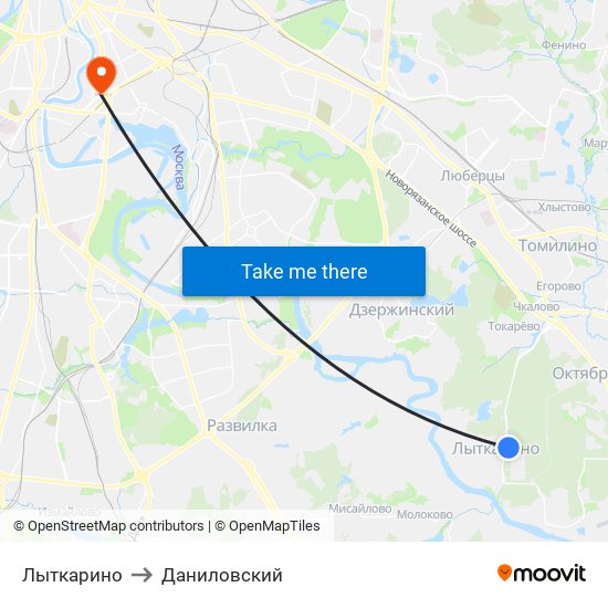 Лыткарино to Даниловский map