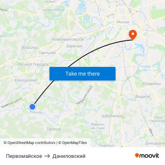 Первомайское to Даниловский map