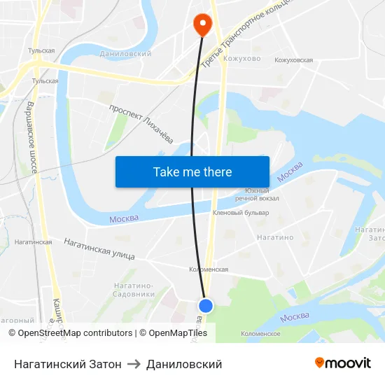 Нагатинский Затон to Даниловский map