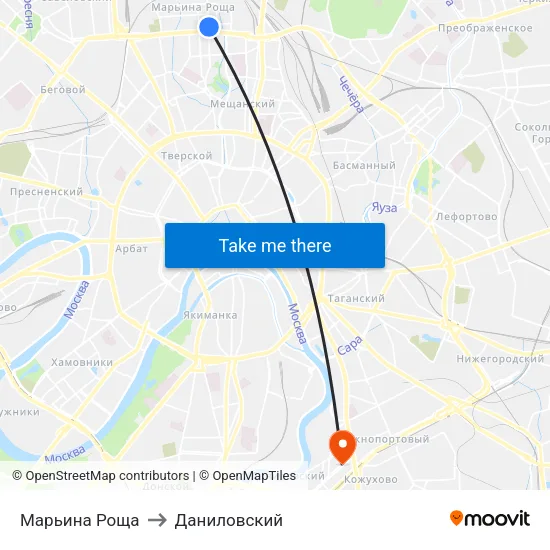 Марьина Роща to Даниловский map