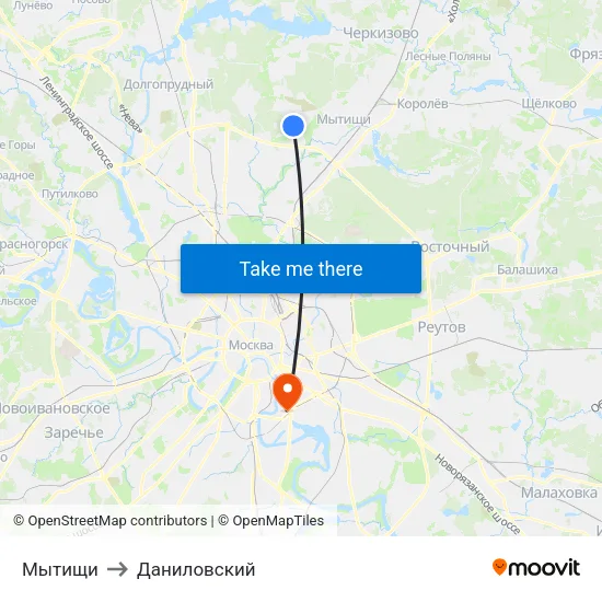 Мытищи to Даниловский map