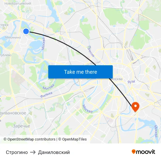 Строгино to Даниловский map