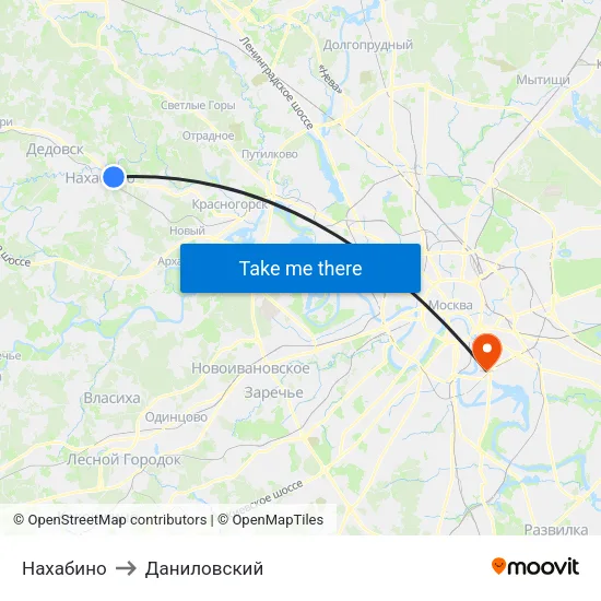 Нахабино to Даниловский map