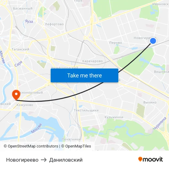 Новогиреево to Даниловский map