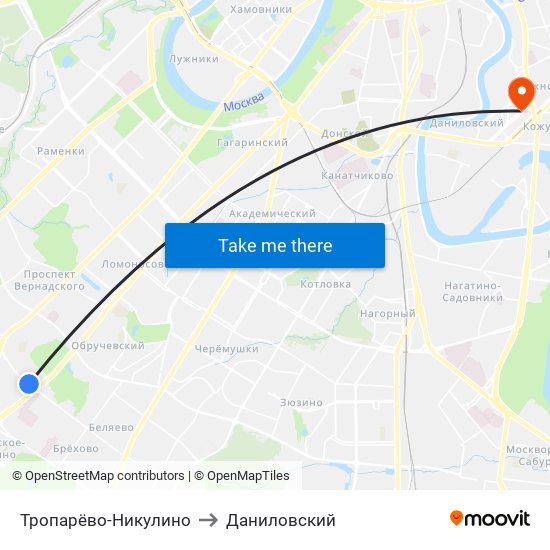 Тропарёво-Никулино to Даниловский map