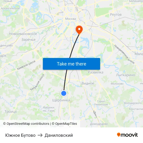 Южное Бутово to Даниловский map