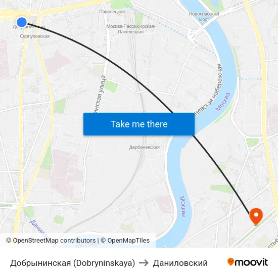 Добрынинская (Dobryninskaya) to Даниловский map