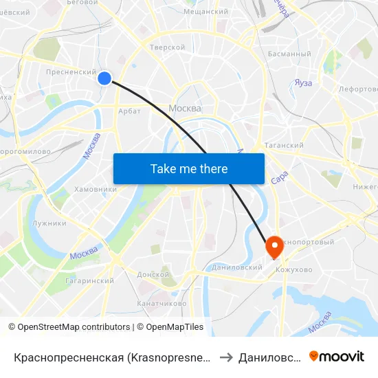 Краснопресненская (Krasnopresnenskaya) to Даниловский map