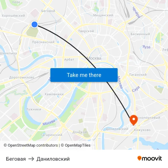 Беговая to Даниловский map