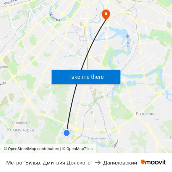 Метро "Бульв. Дмитрия Донского" to Даниловский map