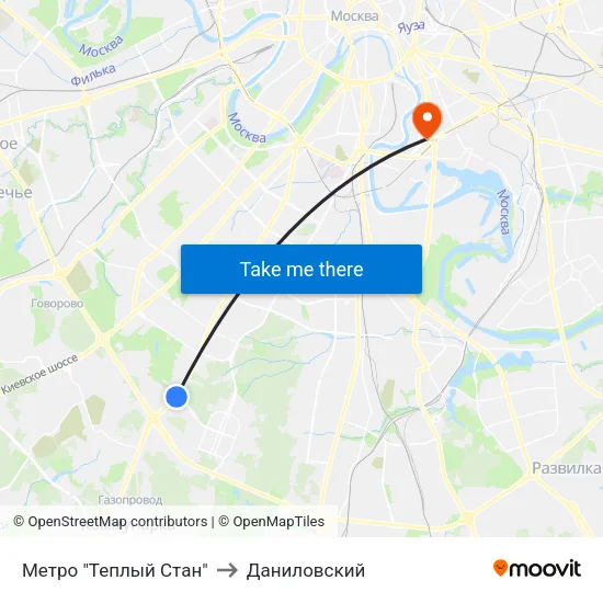 Метро "Теплый Стан" to Даниловский map