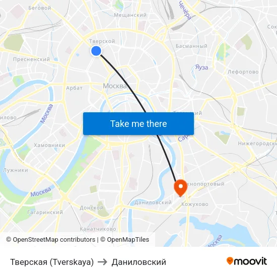 Тверская (Tverskaya) to Даниловский map