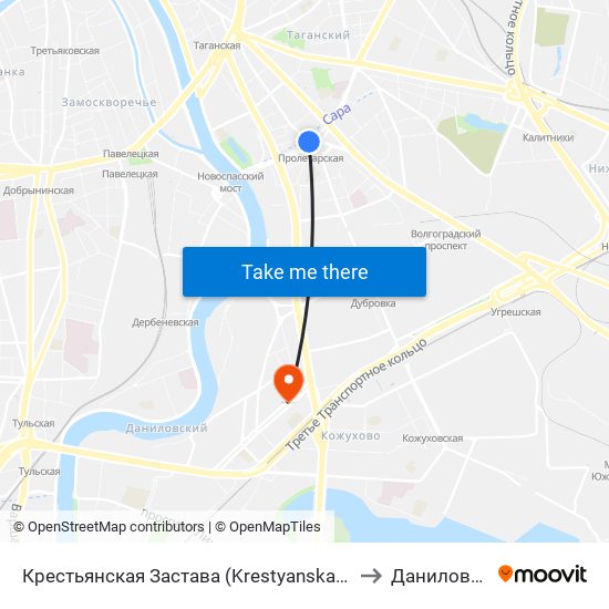 Крестьянская Застава (Krestyanskaya Zastava) to Даниловский map