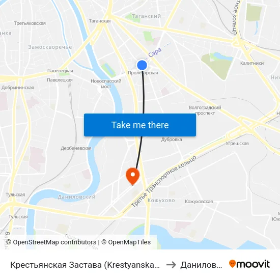 Крестьянская Застава (Krestyanskaya Zastava) to Даниловский map