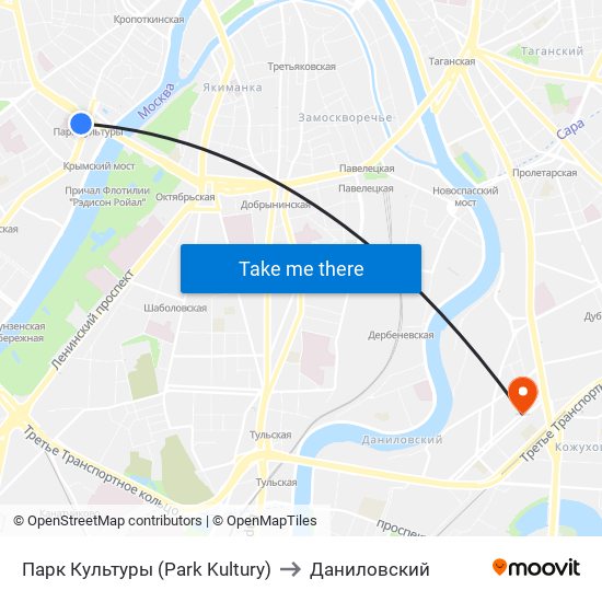 Парк Культуры (Park Kultury) to Даниловский map