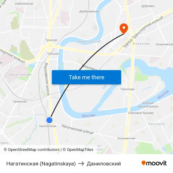 Нагатинская (Nagatinskaya) to Даниловский map