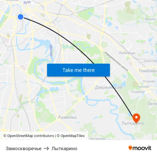 Замоскворечье to Лыткарино map