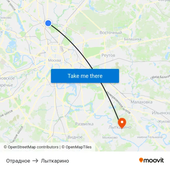 Отрадное to Лыткарино map