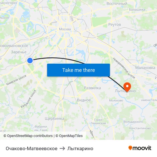 Очаково-Матвеевское to Лыткарино map