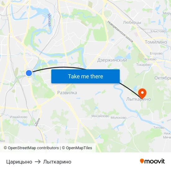 Царицыно to Лыткарино map
