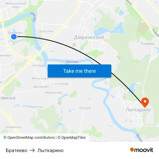 Братеево to Лыткарино map