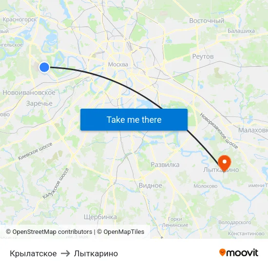Крылатское to Лыткарино map