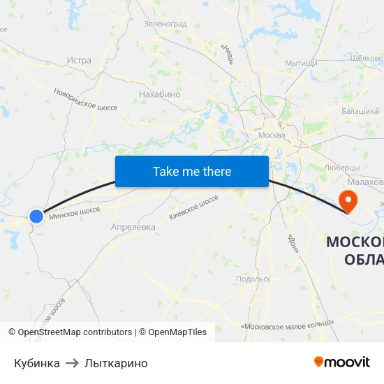 Кубинка to Лыткарино map