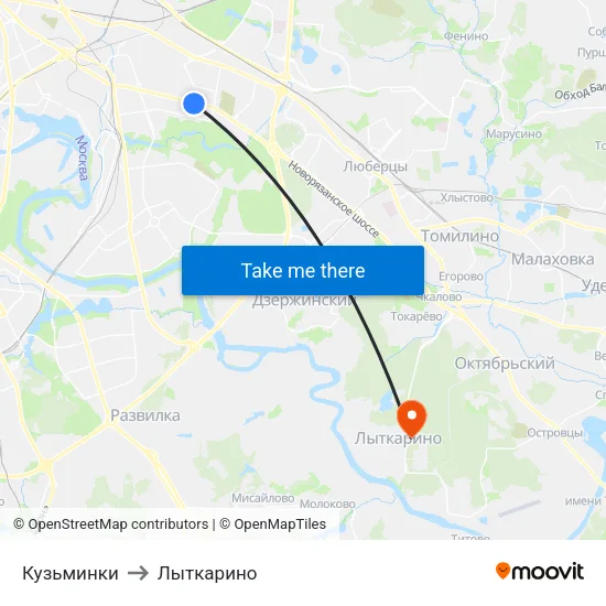 Кузьминки to Лыткарино map