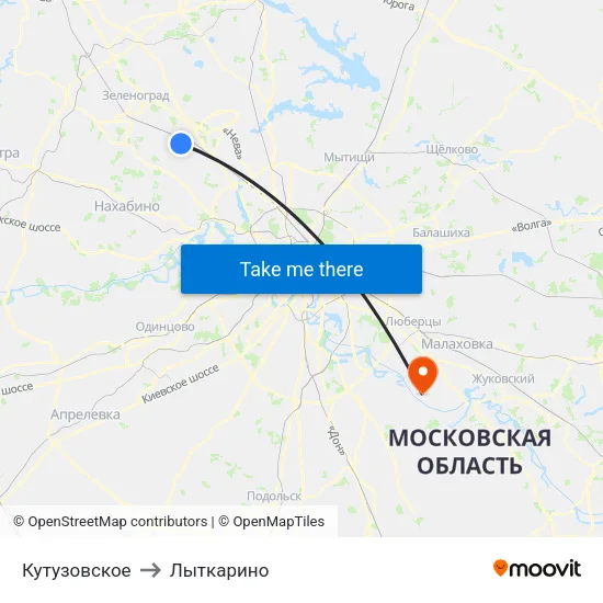 Кутузовское to Лыткарино map