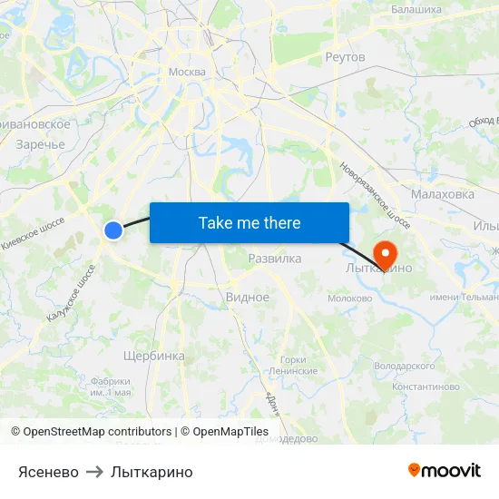 Ясенево to Лыткарино map