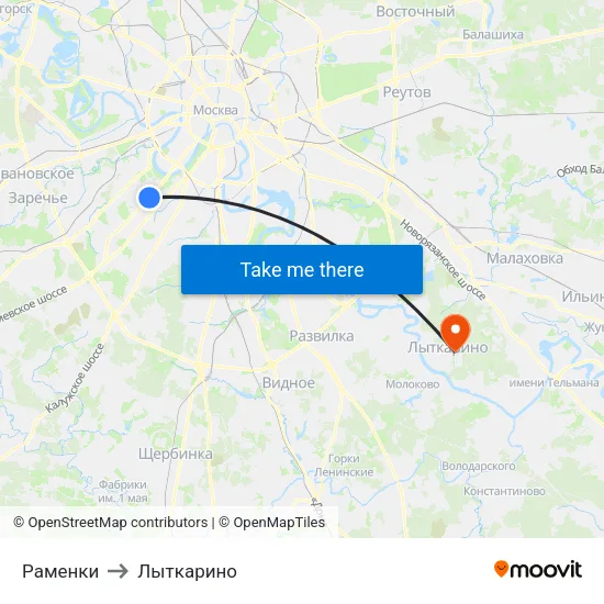 Раменки to Лыткарино map