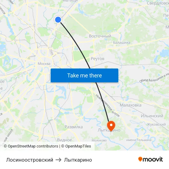 Лосиноостровский to Лыткарино map
