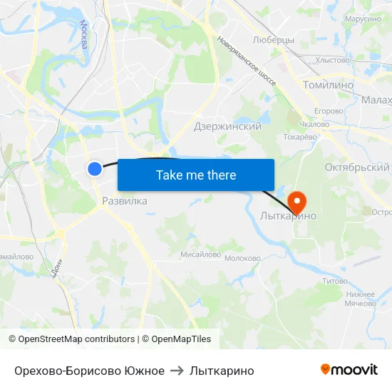 Орехово-Борисово Южное to Лыткарино map